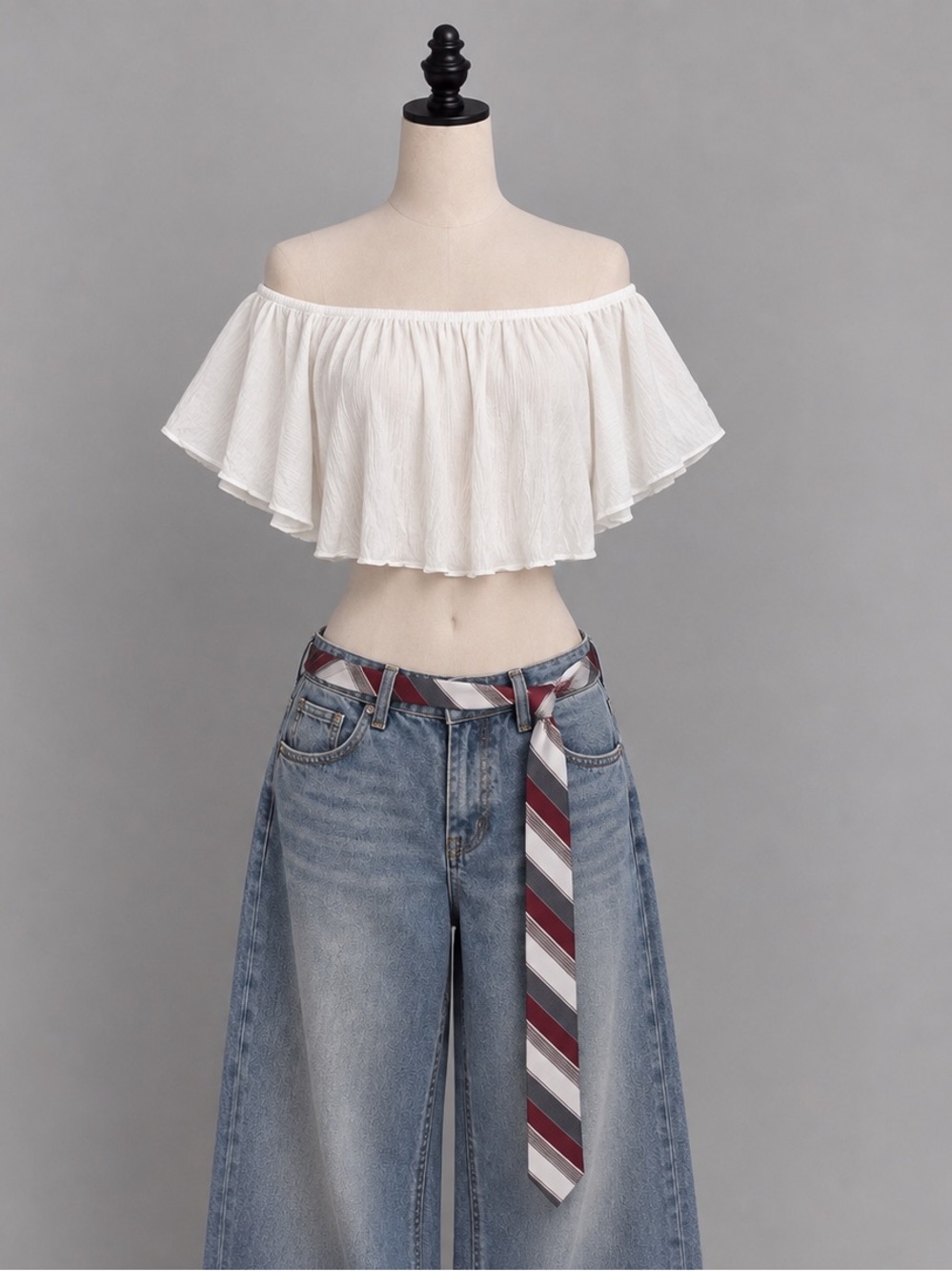 Gilbert Off-Shoulder White Crinkle Gauze  with Flutter Sleeves